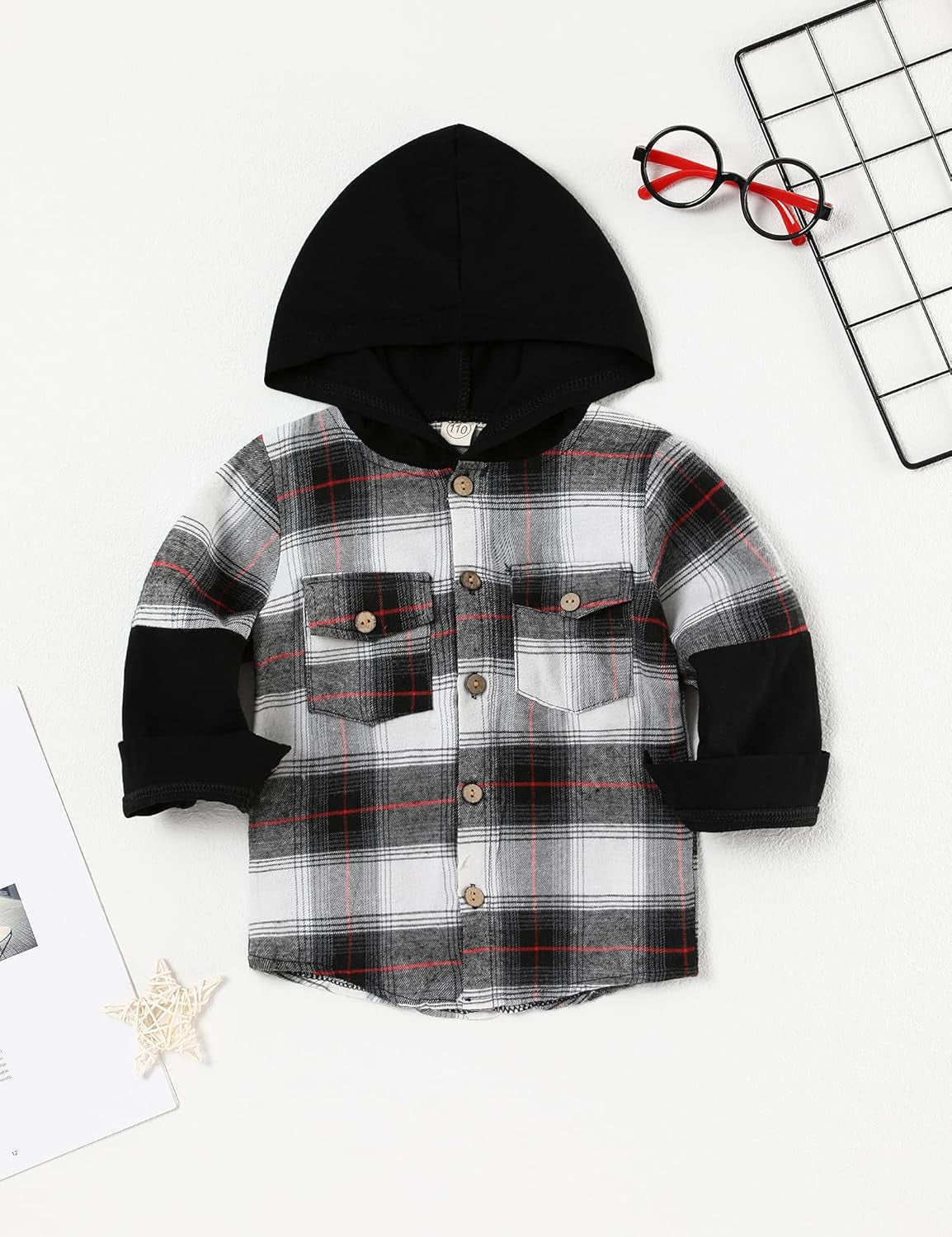 Toddler Baby Boy Hoodie Long Sleeve Plaid Button down Shirt Fall Winter for Kids Clothes